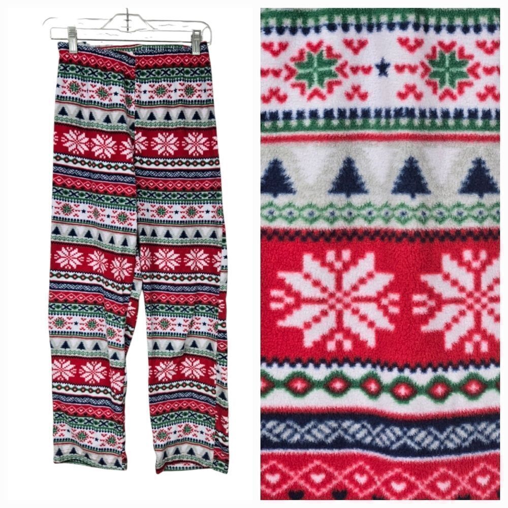Kids Christmas Fair Isle Fleece Pajama Bottoms Lounge Pants Sleepwear Holiday